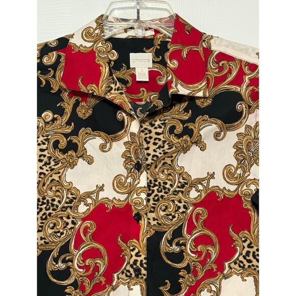 Chico's No-Iron Baroque & Leopard Print Blouse, Size 1 - Picture 3 of 6